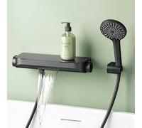 Mai & Mai Thermostatic Bath Taps with Shower Attachment, Waterfall Spout | Bath Mixer Tap with Concealed Valve, Handheld Shower Head with 3 Spray Modes and Hose Set, Duschsystem8, Matte Black