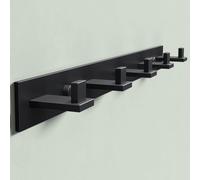Mai & Mai Wall Mounted Coat Hooks, 5 Hooks, Drill or Adhesive Installation | Heavy Duty Design,Wall Hooks for Hanging,Modern Door Hooks for Bedroom,Bathroom, Closet & Living Room, Matt Black, Stalo-07
