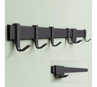Mai & Mai wall Mounted Coat Rack, Sliding Hooks Coat Rack, Drill/No Drill | Heavy Duty Design, Rust Resistant, Multi-Purpose 8 Wall Hooks for Clothes, Hats, Bags, 80cm, Matt Black, Stalo-12