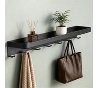 Wall Mounted Coat Rack with Shelf, Bathroom Shelf with 7Hooks, Drill/No Drill