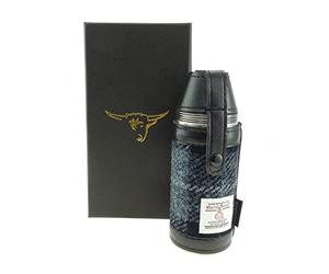 Maia Gifts Grey and Black Tartan Tweed Hunting Flask