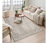 Maia Washable Low Pile Non Slip Blossom Traditional Area Rug - Grey, 120 X 180 Cm (Rectangular)