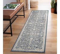 Maia Washable Low Pile Non Slip Blossom Traditional Area Rug - Navy, 60 X 220 Cm (Runner)