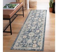 Maia Washable Low Pile Non Slip Lagoon Traditional Area Rug - Navy, 60 X 220 Cm (Runner)