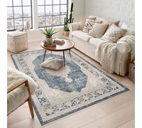 Maia Washable Orchid Floral Traditional Area Rug Non-Slip -Living Room Desire Rugs Navy 120cm x 180cm