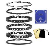 MAIBAOTA 6PCS Mens Bracelets Black Stainless Steel Cuban Chain Bracelet Jewellery Gifts for Men 7.5"