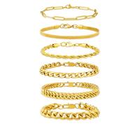 MAIBAOTA 6PCS Mens Cuban Chain Bracelets 2026 Fathers Gifts for Husband Dad Stainless Steel Gold Bracelet Jewellery Set Gift for Men 23cm (9")