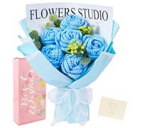 MAIBAOTA Blue Roses Crochet Flowers Bouquet Knitted Flower Handmade Gifts for Women Girlfriend Friend Wedding Birthday Anniversary Christmas Valentine's Day Graduation