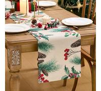 MAIBAOTA Christmas Table Runner Green Pine Tree Cardinal Bird Table Runner Merry Xmas Long Table Runners for Winter Kitchen Dining Table Decoration Home Party Decor 33 x 183 cm