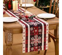 MAIBAOTA Christmas Table Runner Red Buffalo Plaid Snowflakes Table Runner Merry Xmas Long Table Runners for Winter Kitchen Dining Table Decoration Home Party Decor 33 x 183 cm