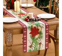 MAIBAOTA Christmas Table Runner Red Christmas Bell Snowflakes Table Runner Merry Xmas Long Table Runners for Winter Kitchen Dining Table Decoration Home Party Decor 33 x 183 cm