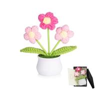 MAIBAOTA Crochet Flowers Pink Puff Knitted Flowers Handmade Potted Plants Artificial Flower Bouquet Office Desk Decor Decorations Gifts for Teacher Women