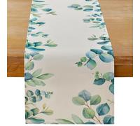 MAIBAOTA Eucalyptus Leaves Summer Table Runner Linen Rustic Farmhouse Table Runners for Kitchen Home Dining Table Patry Decor 33 x 183cm