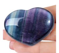 MAIBAOTA Fluorite Crystal Stone 45 mm Natural Healing Crystal Stone Polished Heart Gemstone Love Witch Reiki Palm Crystal Gifts for