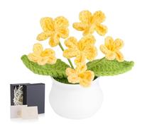 MAIBAOTA Forget Me Not Crochet Flowers Gifts for Women Yellow Handmade Knitted Flower Potted Plants Faux Flowers Bouquet Home Office Desk Decor