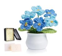 MAIBAOTA Gradient Blue Forget Me Not Crochet Flowers Cute Small Stuff Gifts for Women Girls Handmade Knitted Flower Bouquet Potted Plants Home Office Desk Accessories Decor Artificial Flowers
