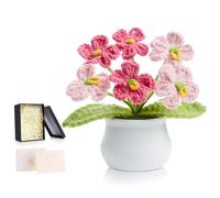 MAIBAOTA Gradient Pink Forget Me Not Crochet Flowers Cute Small Stuff Gifts for Women Girls Handmade Knitted Flower Bouquet Potted Plants Home Office Desk Accessories Decor Artificial Flowers