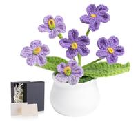 MAIBAOTA Gradient Purple Forget Me Not Crochet Flowers Cute Small Stuff Gifts for Women Girls Handmade Knitted Flower Bouquet Potted Plants Home Office Desk Accessories Decor Artificial Flowers