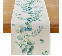 MAIBAOTA Green Eucalyptus Leaf Spring Table Runner Linen Rustic Farmhouse Table Runners for Kitchen Home Dining Table Patry Decor 33 x 183cm