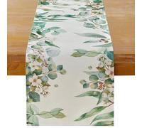 MAIBAOTA Green Eucalyptus Leaves Spring Table Runner | Linen Rustic Farmhouse Table Runners for Kitchen Home Dining Table Patry Decor 33 x 183cm