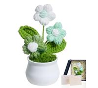 MAIBAOTA Green Puff Crochet Flowers Handmade Knitted Flower Bouquet Potted Plants Cute Small Stuff Valentine's Day Gifts for Women Girls Girlfriend Mum Office Home Desk Decor Accessories