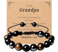 MAIBAOTA Mens Bracelet Gifts for Boyfriend/Dad/Son/Grandpa/Uncle/Brother/Husband Fathers Day Birthday Gifts Ideas for Men Adjustable 10 mm Tiger Eye Black Obsidian Beaded Bracelet, 10 mm, Stone, no