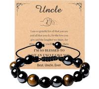 MAIBAOTA Mens Bracelet Gifts for Boyfriend/Dad/Son/Grandpa/Uncle/Brother/Husband Fathers Day Birthday Gifts Ideas for Men Adjustable 10 mm Tiger Eye Black Obsidian Beaded Bracelet, 10 mm, Stone, no