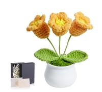 MAIBAOTA Orange Crochet Flowers Lily of The Valley Handmade Knitted Flowers Cute Small Stuff Gifts for Women Friends Colleagues Room Office Desk Decor Accessories Potted Plants
