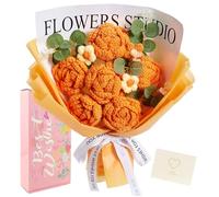 MAIBAOTA Orange Roses Crochet Flowers Bouquet Knitted Flower Handmade Gifts for Women Friend Colleague Wedding Birthday Anniversary Christmas Graduation