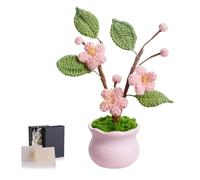 MAIBAOTA Pink Crochet Flowers Cherry Blossom Handmade Knitted Flower Bouquet Potted Plants Cute Small Stuff Valentines Day Gifts for Women Mum Girls Desk Decor Decorations
