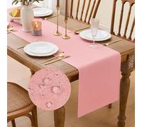 MAIBAOTA Pink Waterproof Small Coffee Table Runner 40 x 140 cm Machine Washable Table Runners for Kitchen Dining Table Decorations Spring Home Party Decor (16 x 55 inch)