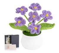 MAIBAOTA Purple Forget Me Not Crochet Flowers Cute Small Stuff Gifts for Women Girls Handmade Knitted Flower Bouquet Potted Plants Home Office Desk Accessories Decor Artificial Flowers
