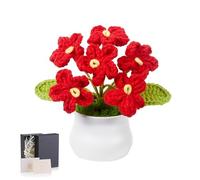 MAIBAOTA Red Crochet Flowers Forget Me Not Handmade Knitted Flower Bouquet Cute Small Stuff Gifts for Women Girls Potted Plants Home Office Desk Accessories Christmas Decor Artificial Flowers