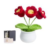 MAIBAOTA Red Lily of The Valley Crochet Flowers Handmade Cute Small Girly Stuff Gifts for Women Bestie Girls Wife Office Home Desk Decor Accessories Knitted Flowers Potted Plants