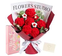 MAIBAOTA Red Roses Crochet Flowers Bouquet Knitted Flower Handmade Gifts for Women Girlfriend Lover Wife Wedding Birthday Anniversary Christmas Valentine's Day Graduation
