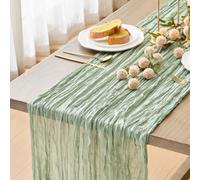 MAIBAOTA Sage Green Cheesecloth Table Runner 90 x 300cm Gauze Table Runner