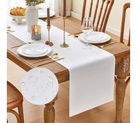 MAIBAOTA White Table Runner 40 x 240 cm, Waterproof Linen Table Runner for Dining Tables, Garden Parties, Family Gatherings & Home Decor, Sunday Roasts, Machine Washable Table Runner