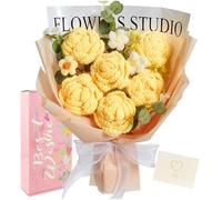 MAIBAOTA Yellow Roses Crochet Flowers Bouquet Knitted Flower Handmade Gifts for Women Friend Colleague Apology Wedding Birthday Christmas Graduation