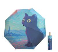 Maibar Auto Umbrella Cat Painting UV Protection Portable UV Resistant Travel Umbrellas Compact Foldable Umbrella for Women (Auto Open Button)