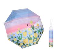 Maibar Sun Umbrella UV Protection SPF 50 3D Pattern Compact UPF 50 Flower Folding Umbrellas Small Umbrella for Women (Yellow Flower, Auto Open Button)
