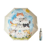 Maibar Umbrella Anti UV Cat Painting Portable Auto Hand Parasol UV Blocking Compact Folding Umbrella for Women (Auto Open Button)