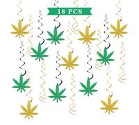 Maicaiffe Marijuana Hemp Leaves Hanging Swirl Decorations - Glitter 18 Pcs 420 Theme Birthday Party Supplies - Cannabis Sign Streamers - Weed Leaves Dope Birthday Party Foil Swirls Ceiling Decorations