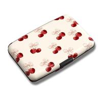 Maicican Credit Card Holder, Mini RFID Blocking Aluminum Wallet Slim Metal Hard Case Travel Wallet ID Case for Women and Men, 4.3 x 2.9 Inches, Polka Dot Bow Cherry, Slim Credit Card Holder Wallet