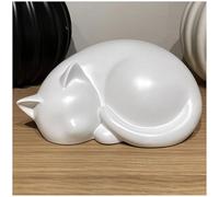 MAICOBI Sleeping Cat Pet Memorial Urn, White Ceramic Keepsake for Cat Ashes, Indoor Tribute, Up to 15kg Capacity, 8 x 5.2 x 4.6 Inches (White)