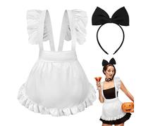 Maid Costume Dress - 21.57x14.96 Inches French Apron Outfit, Lovely Waitress Cosplay, Bow Headband Accessory | Charming Role Play Clothes For Women Girls Halloween Party Performance