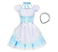 Maid Costume Plus Size,Women's Halloween Costumes Cosplay Cute Party Fancy Dress French Maid Outfit Dress for Womens Girls(Blue4pc,M)