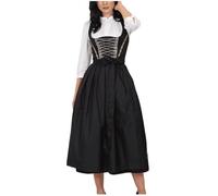 Maid Costume womens Black White Lace Up Bodice Vintage Retro Dress | Medieval Costume German Long dresses with Cream Blouse and Bow for Party Stage Show Elegant Event Look Classic Maid Dress