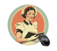 Maid Holding A Book Round Mouse Pad Funny Mousepad with Non-Slip Rubber Base 7.8 Inch Waterproof Office Mouse Pad Premium Textured for Laptop Computer
