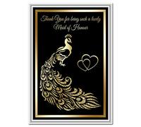 Maid of Honour Thank You Card - Thank you for being my Maid of Honour - Thanks to Sister Cousin Friend - Special Appreciation - Unusual Beautiful Quality Keepsake - Gold Peacock