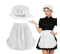 Maid Outfit Halloween Retro White Apron Headgear Set